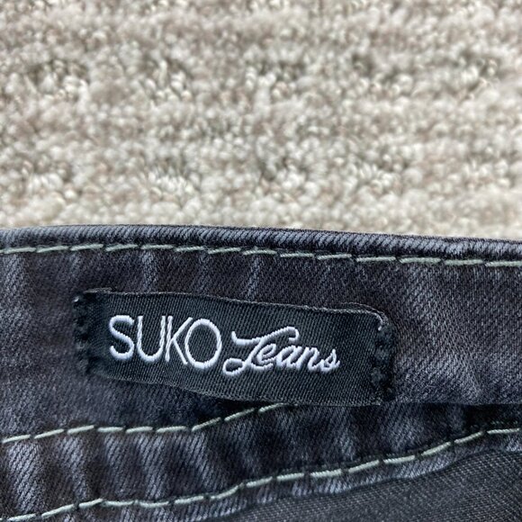 Suko Jeans Women Size 16 Black Dazzled Rhinestones Faded Washed Denim Black - Picture 3 of 13